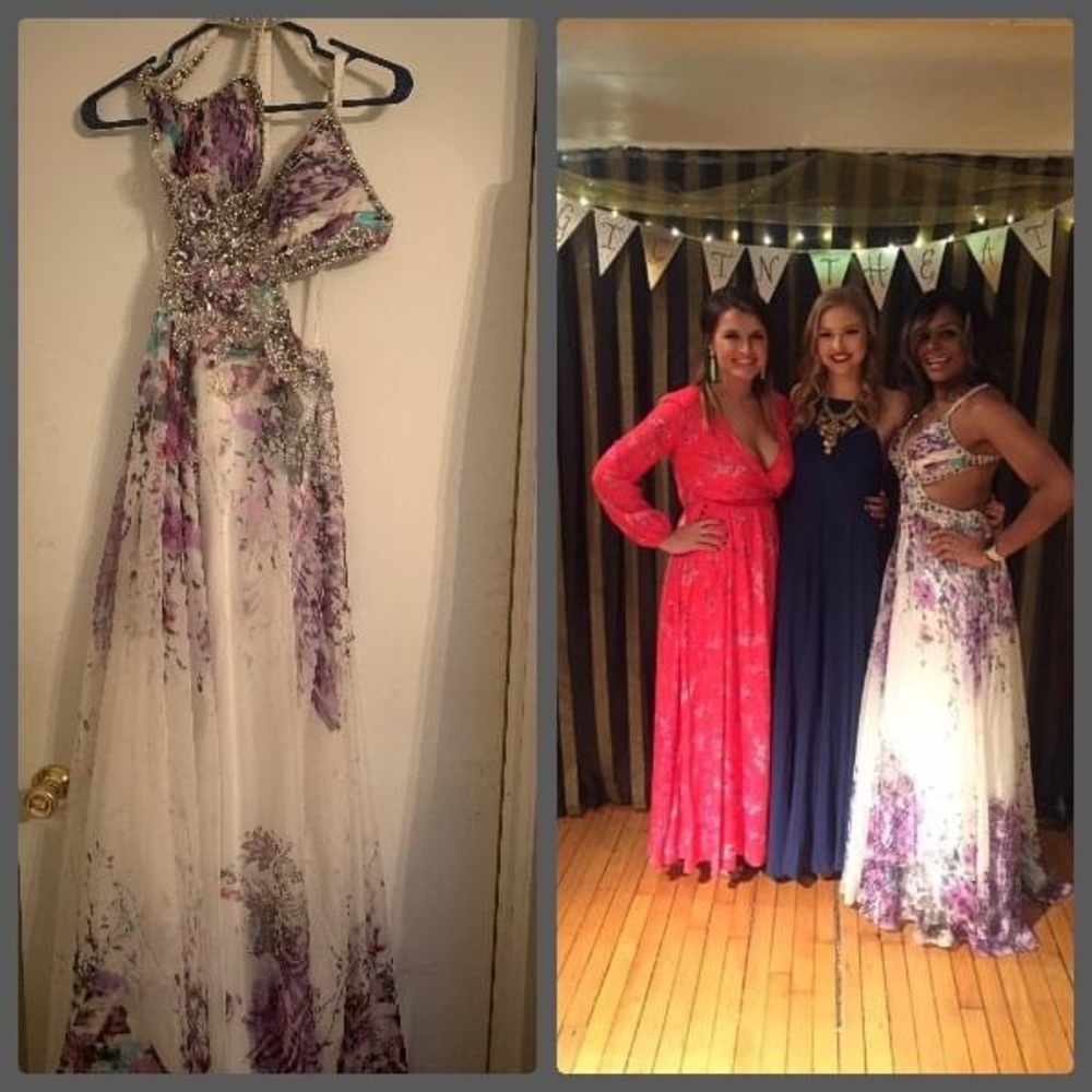 White/Purple Jeweled Halter Gown - Picture 1 of 1